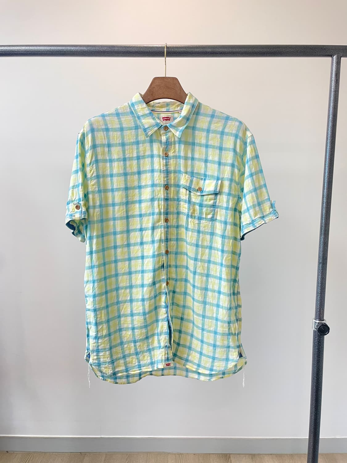 (XL) Levis 리바이스 린넨 코튼 체크 반팔 셔츠 상품이미지1