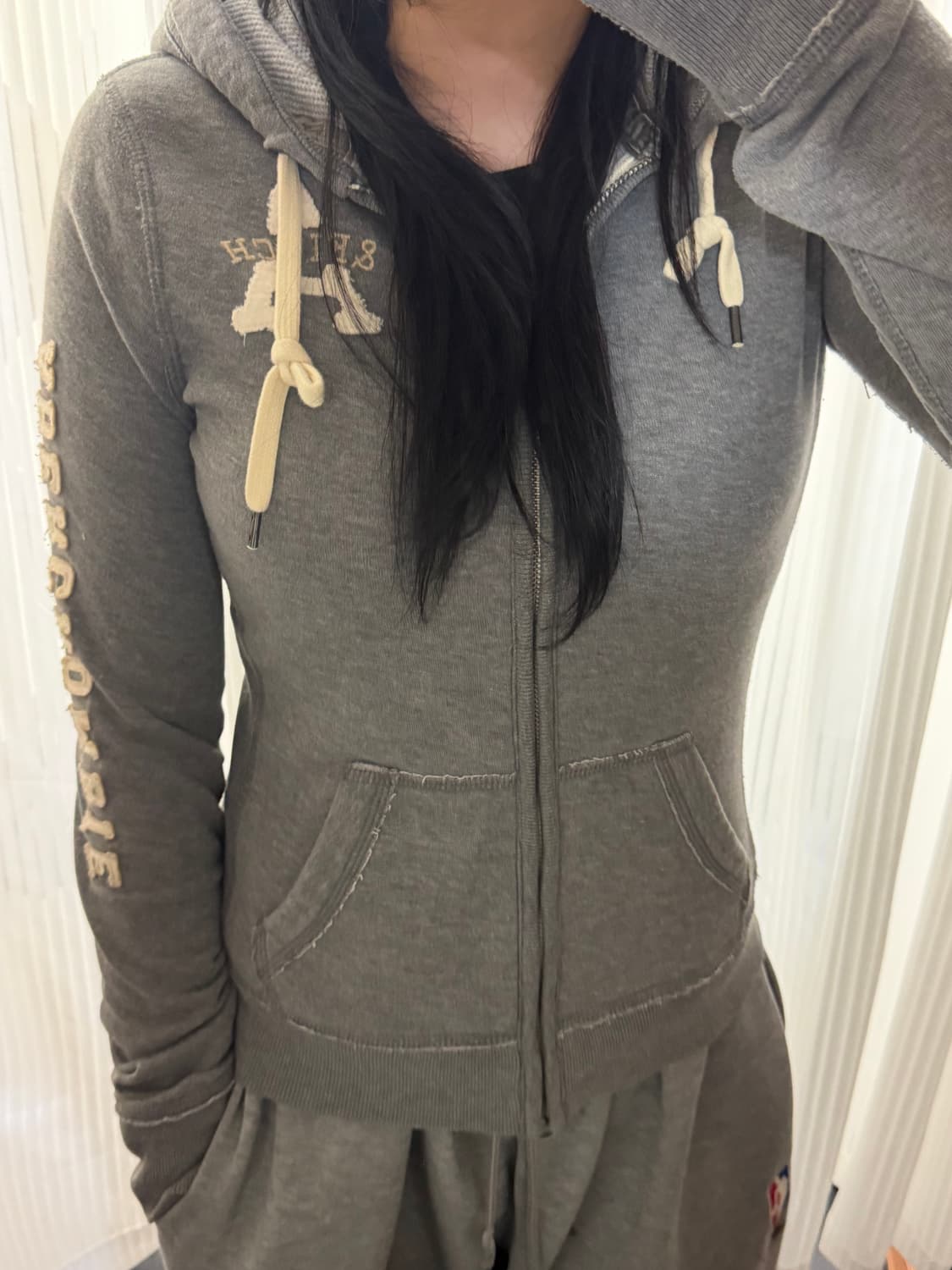 대장템 딱붙핏 아베크롬비 그레이 후즈집업 S 상품이미지1