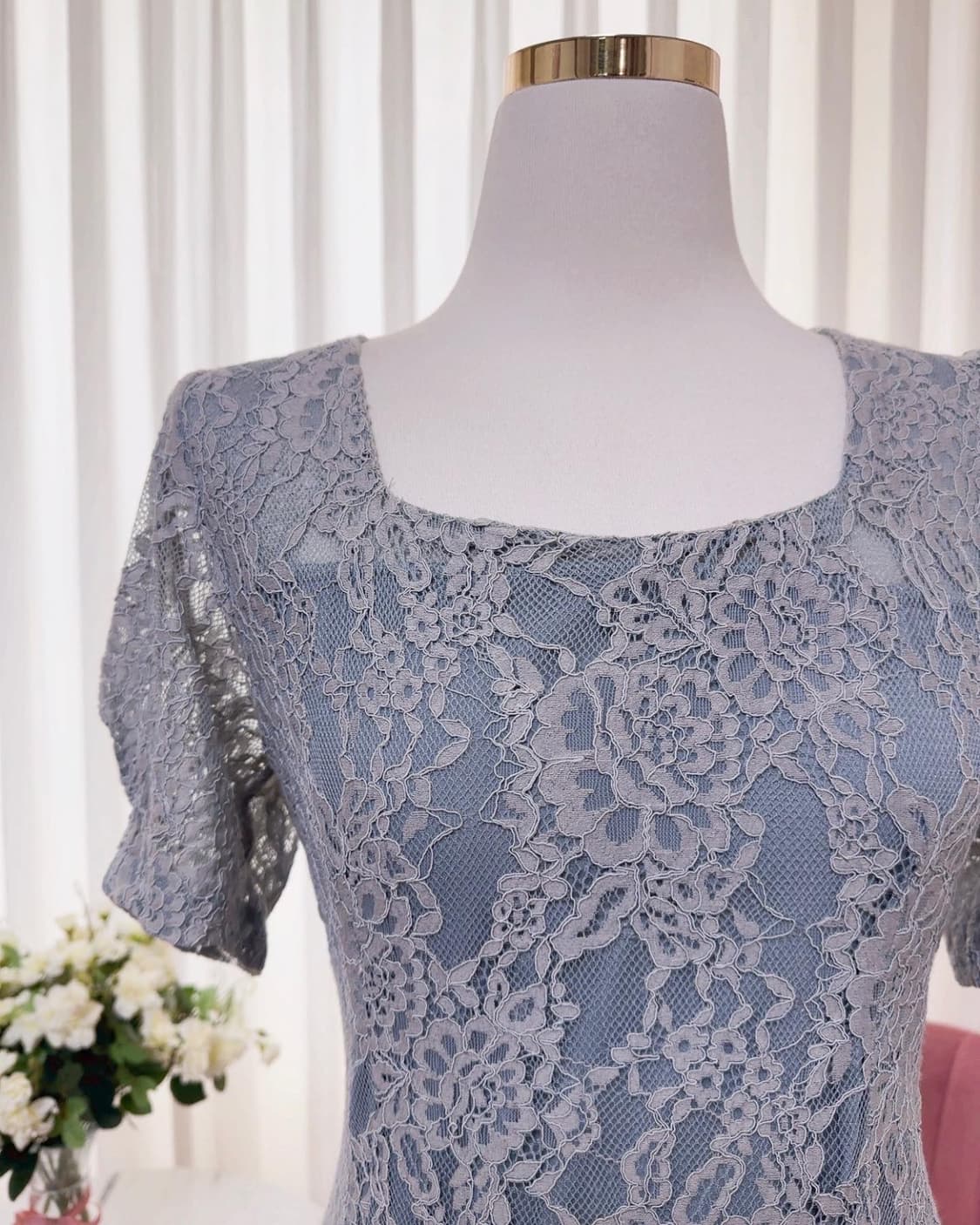 스퀘어넥 머메이드 어깨퍼프 레이스 원피스 상품이미지3