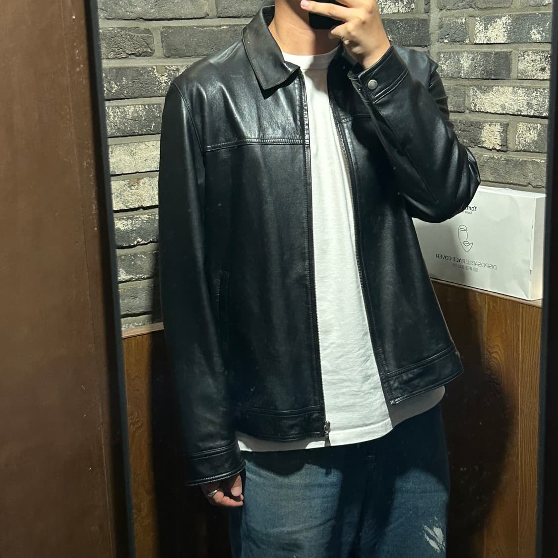 XL) EDWIN 에드윈 블랙 리얼레더 양가죽 자켓 상품이미지8