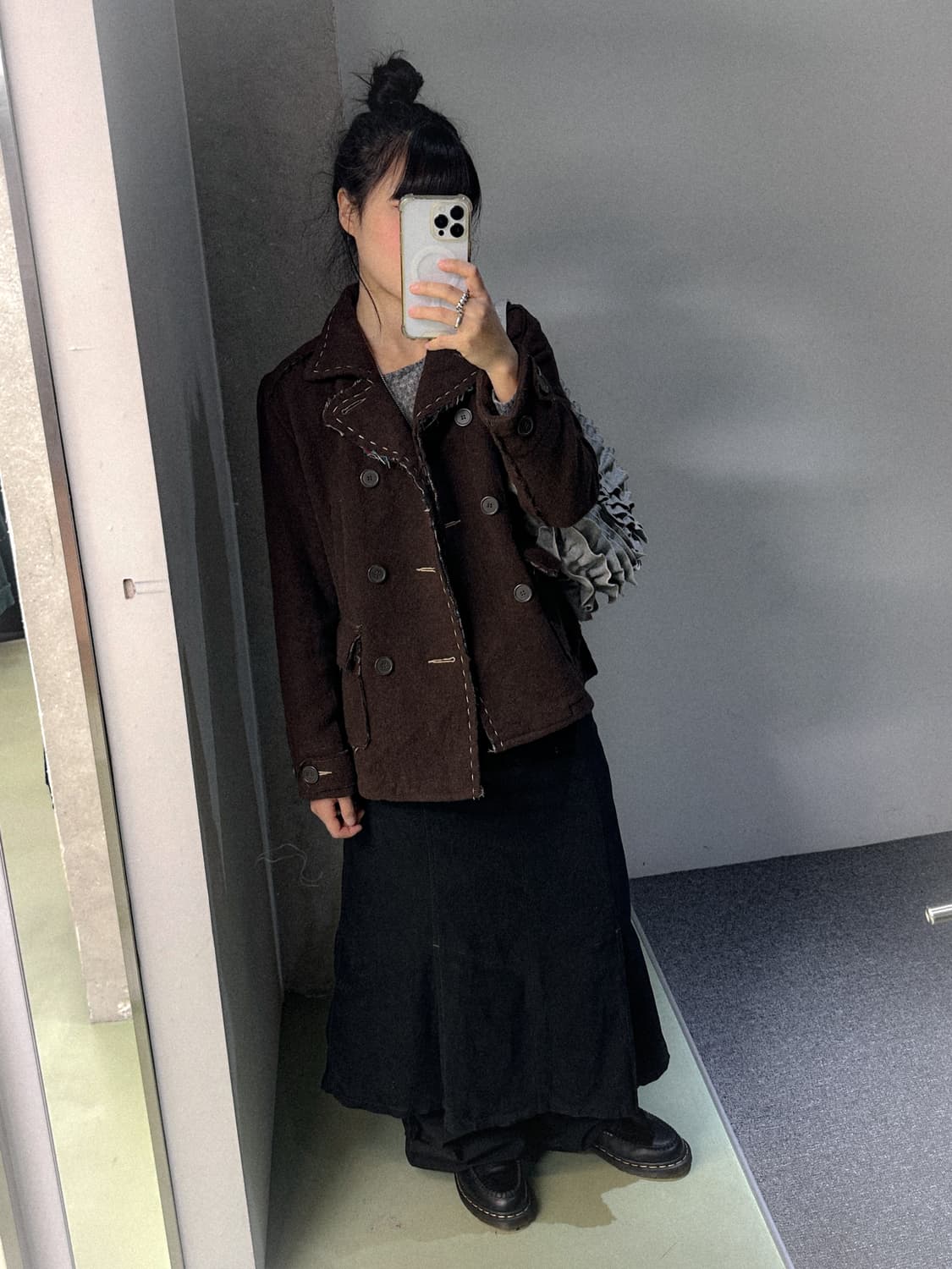 brown stitch double wool short jacket 상품이미지2