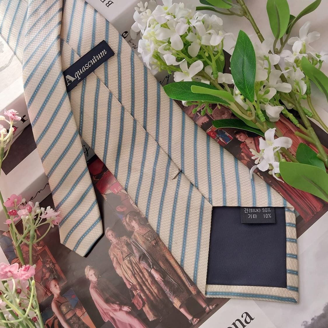 아쿠아스큐텀 실크 스트라이프 넥타이 9.6cm A+~A등급 K1514
 상품이미지6