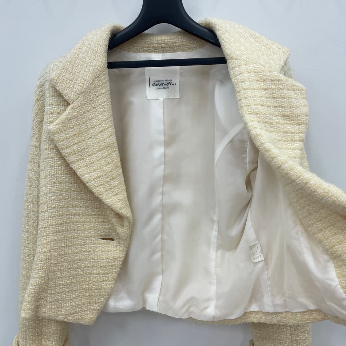 재팬 빈티지 오프 숄더 백워드 아이보리 트위드 크롭 자켓 상품이미지4