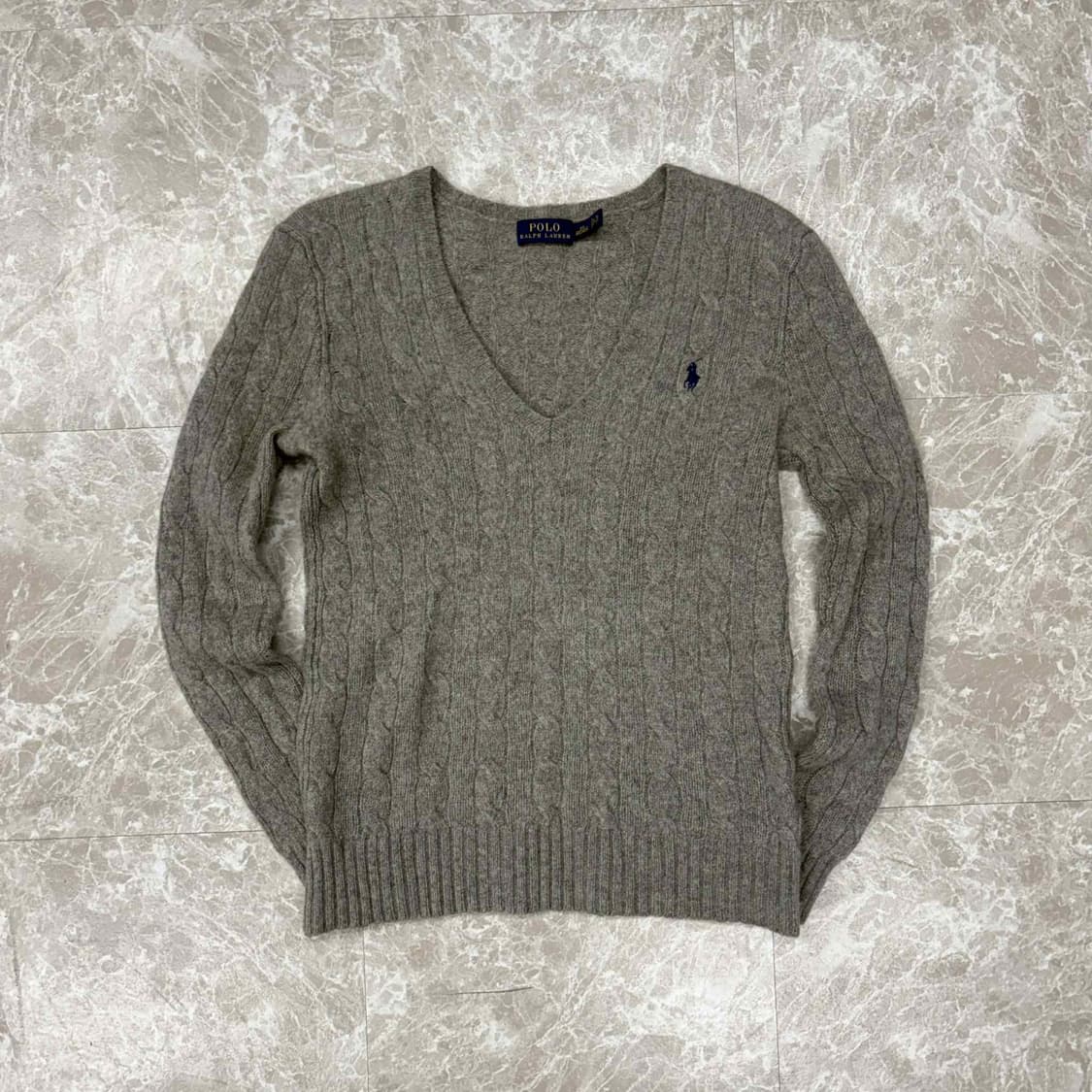 폴로 랄프로렌 울 캐시미어 그레이 브이넥 걸즈 니트(XS) 상품이미지2