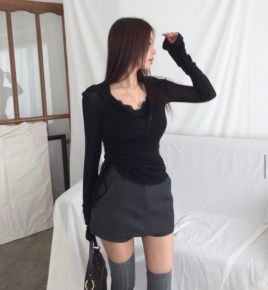 히프나틱 텐셀 카라 셔링 티셔츠 상품이미지1