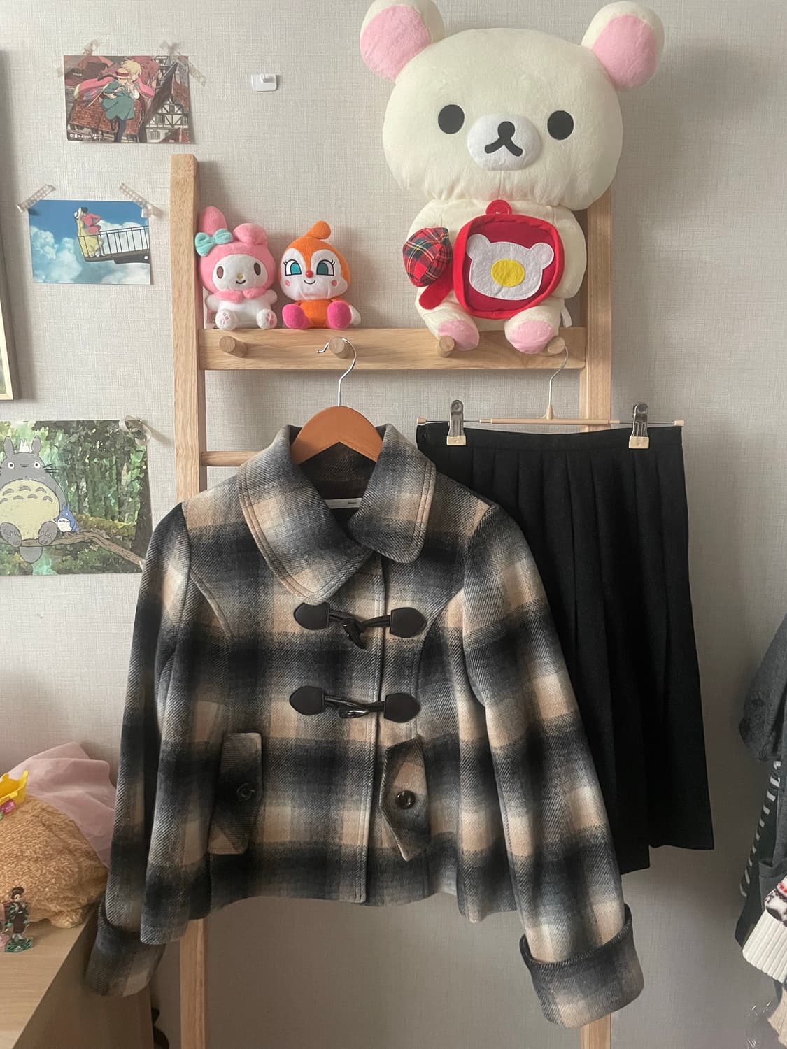 모리걸 빈티지 체크 떡볶이 울 숏코트 🖤🧡 상품이미지1