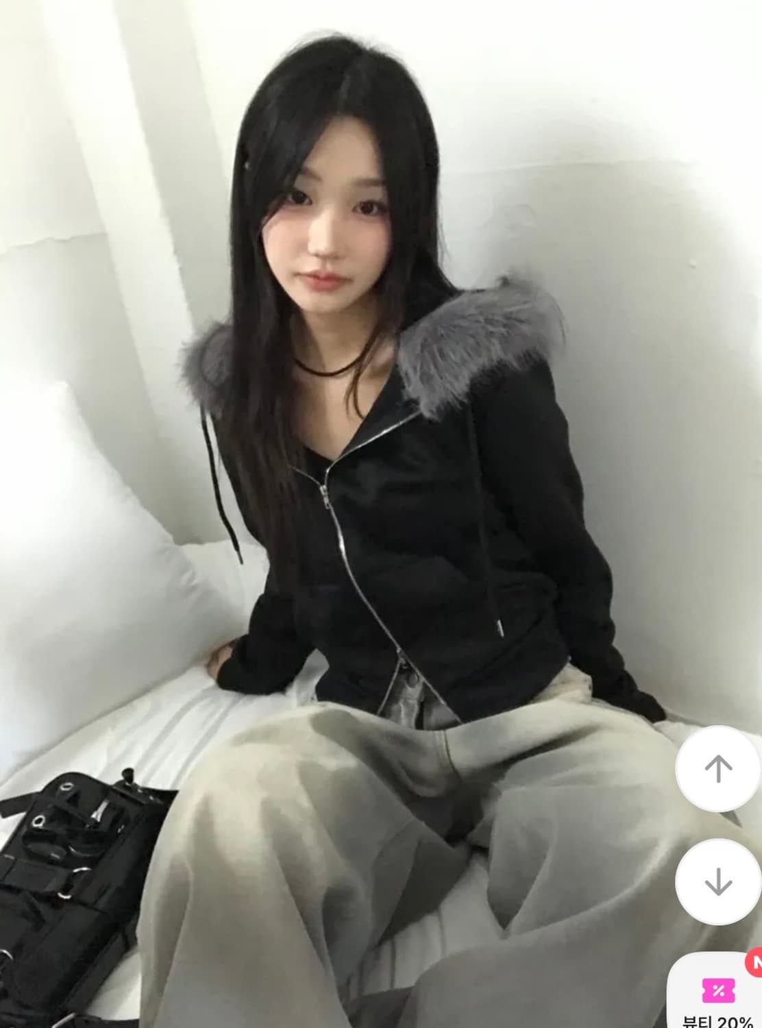 에이블리 유색 투웨이 퍼 후드집업 블랙 상품이미지2