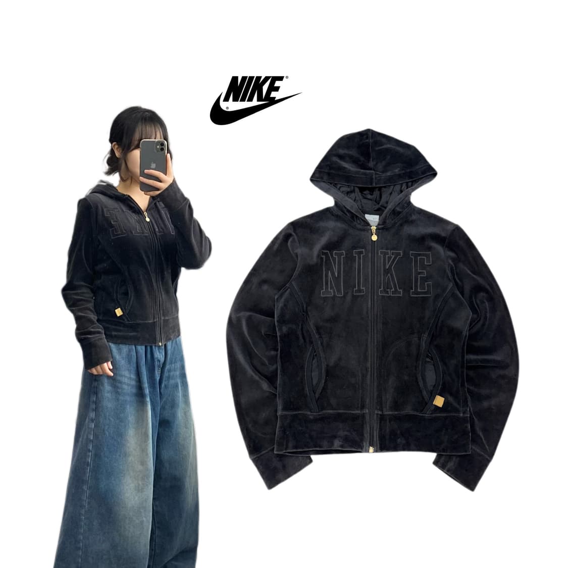 나이키 Y2K 빅로고 벨벳 아치로고 후드집업 상품이미지1