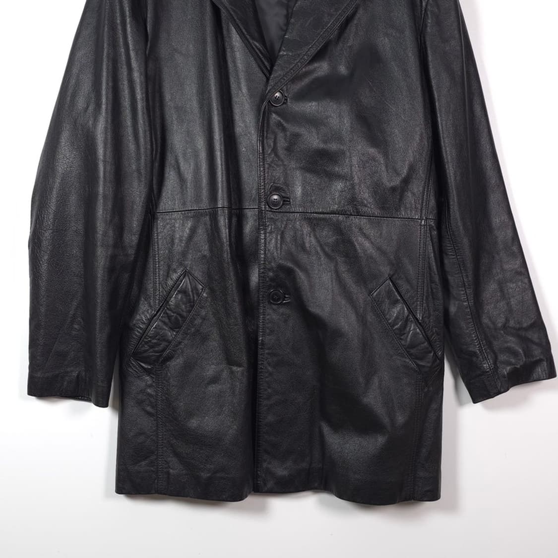 빈티지 소가죽 오버핏 블랙 하프 레더 자켓 3XL 상품이미지4
