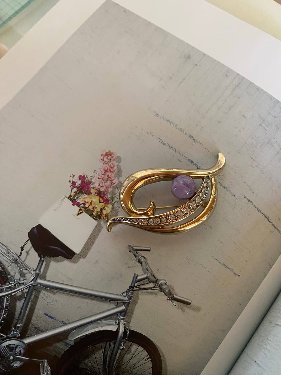 빈티지 골드 퍼플 일본 브로치 주얼리 상품이미지1