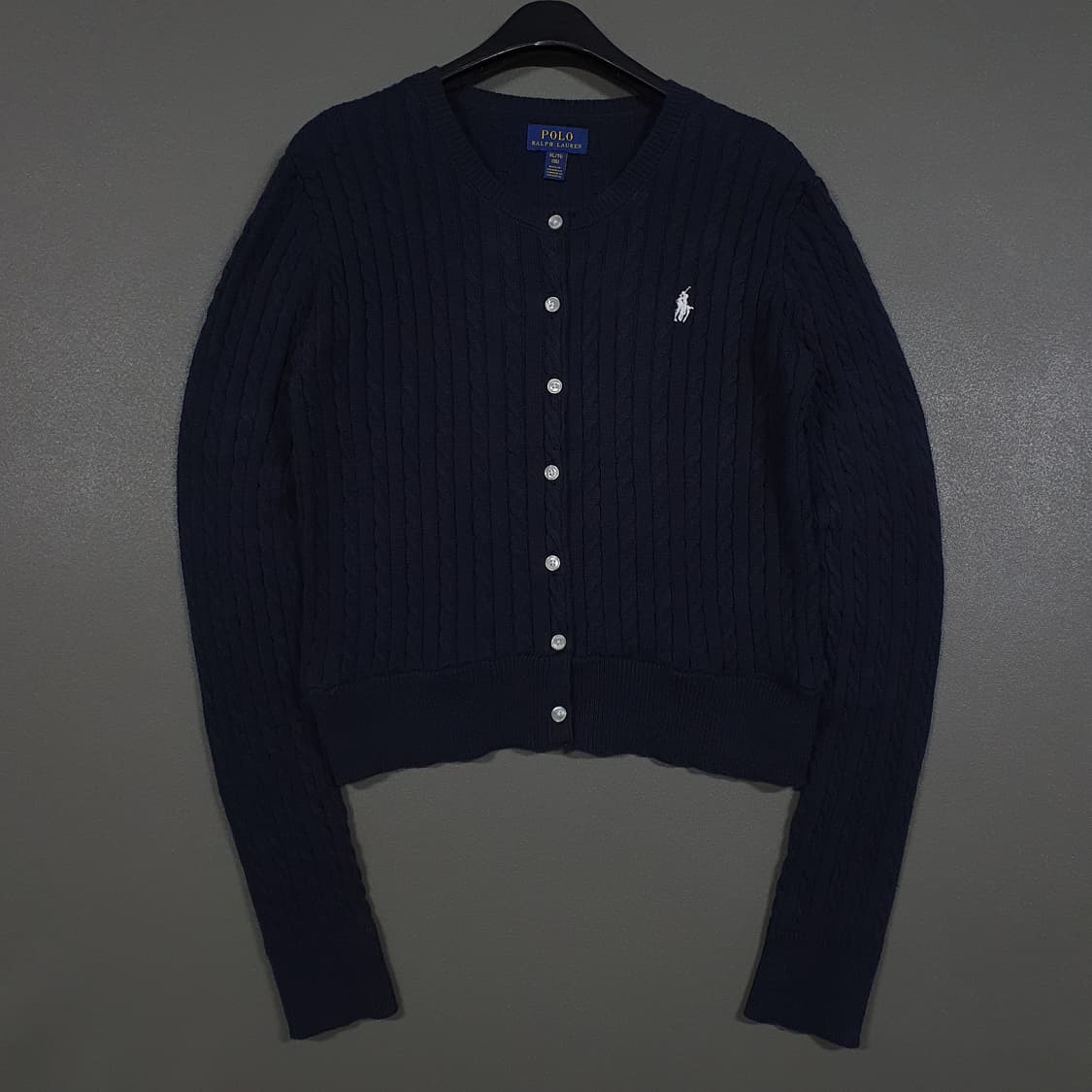 여성) 폴로 랄프로렌 신형 포니 케이블 니트 꽈배기 가디건 네이비 상품이미지2