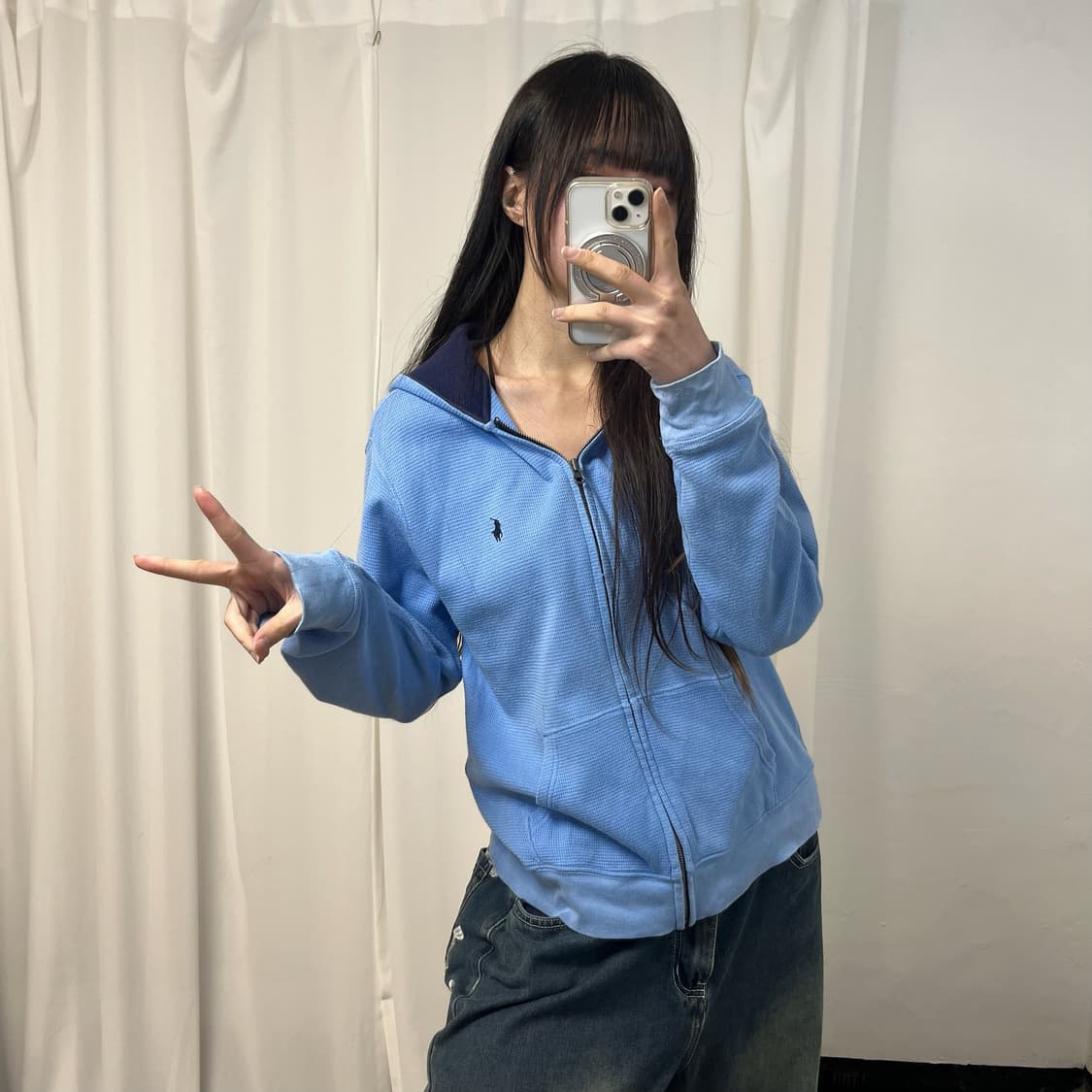 Polo Sky Blue Waffle Hood Zip-up 상품이미지2