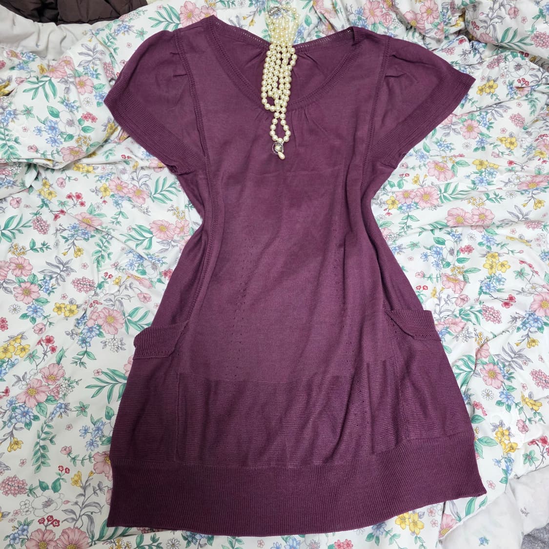 일본빈티지)모리걸st 보헤미안 y2k 퍼플 로맨틱 레이어드 니트원피스 상품이미지2