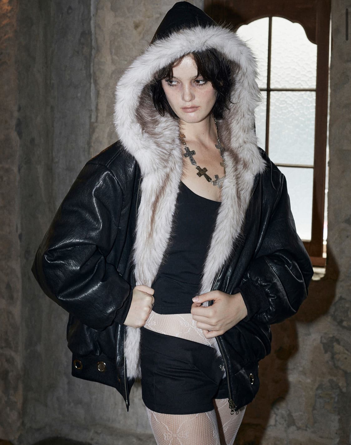 분트 Eyelet Reversible Fur Leather Jacket 상품이미지2