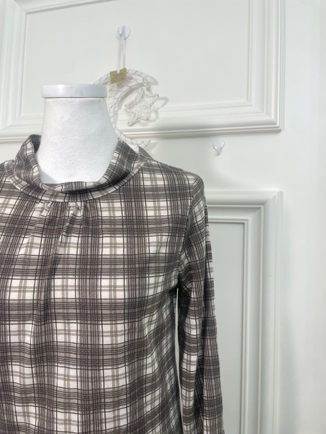 ivory brown check shirring point slim to 상품이미지6