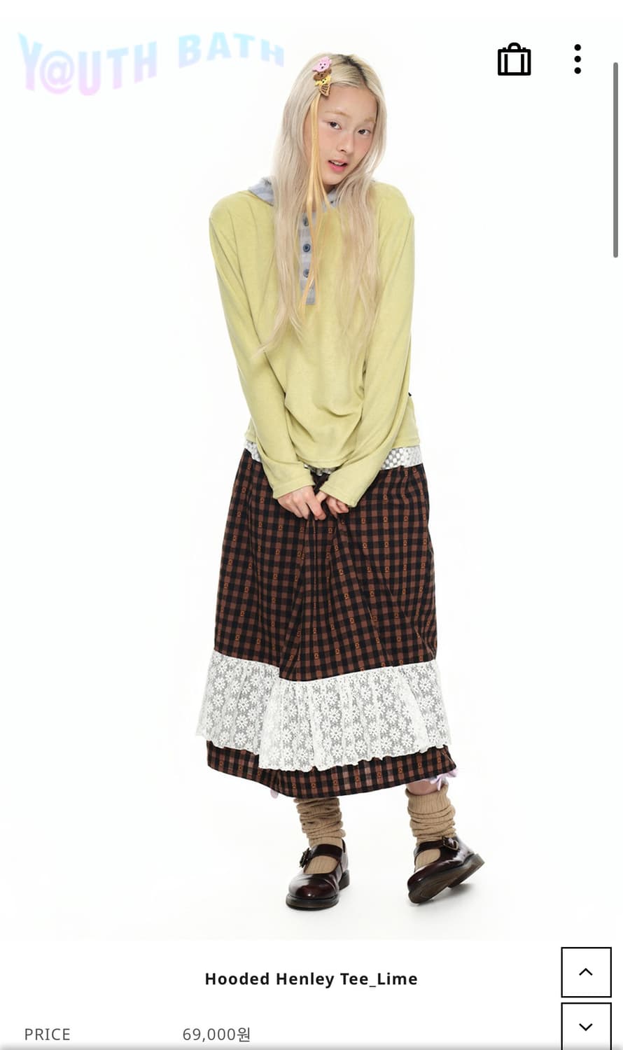 Youth bath Hooded Henley Tee_Lime 상품이미지1