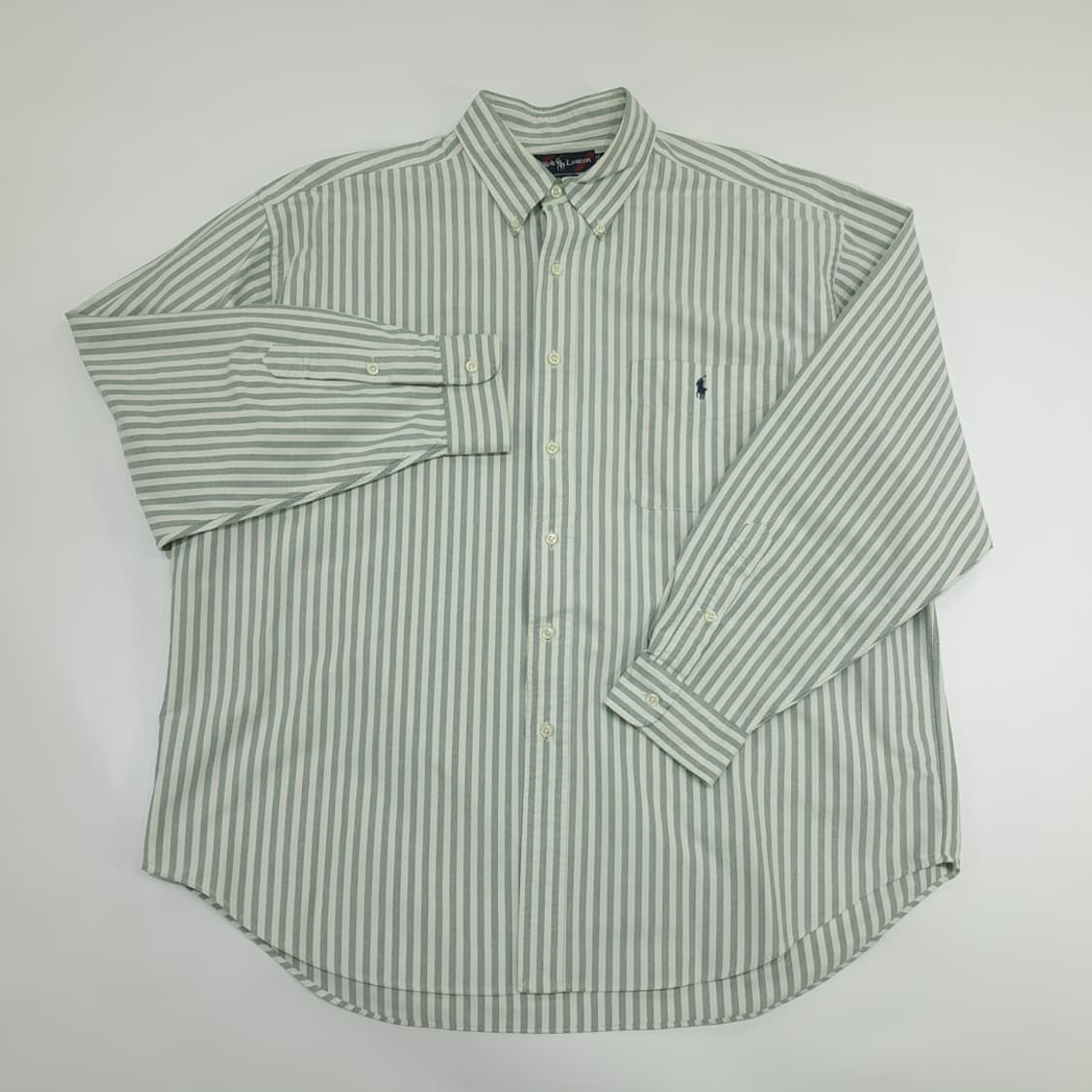 Co848 XL 폴로 랄프로렌 빅셔츠 세이지그린 볼드스트라이프 긴팔 셔츠 상품이미지2