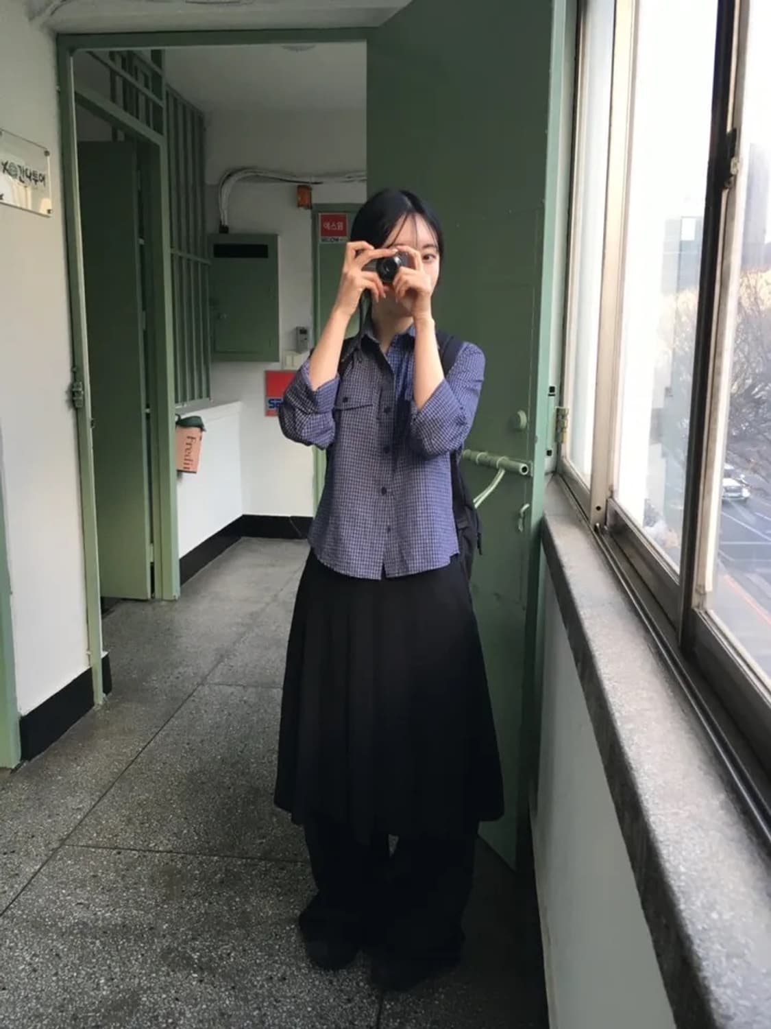 포켓 체크 셔츠 네이비 상품이미지3