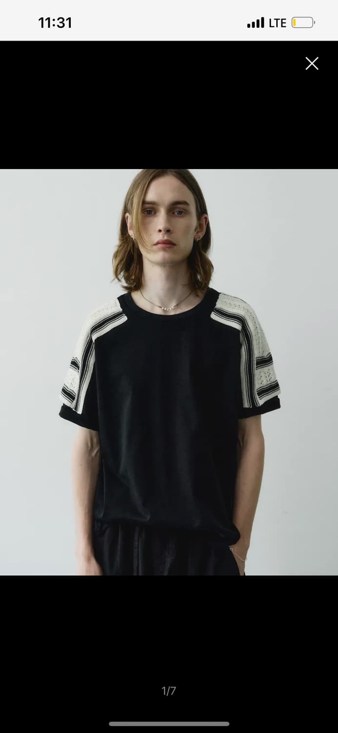 48) 노이어 아플리케 패치 하프 티셔츠 상품이미지1