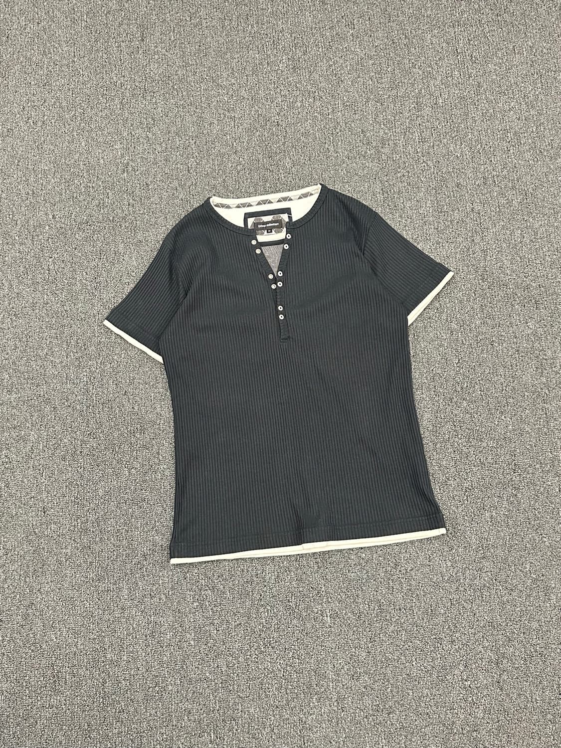 M)Japanese vintage 블랙 골지 헨리넥 반팔 상품이미지1