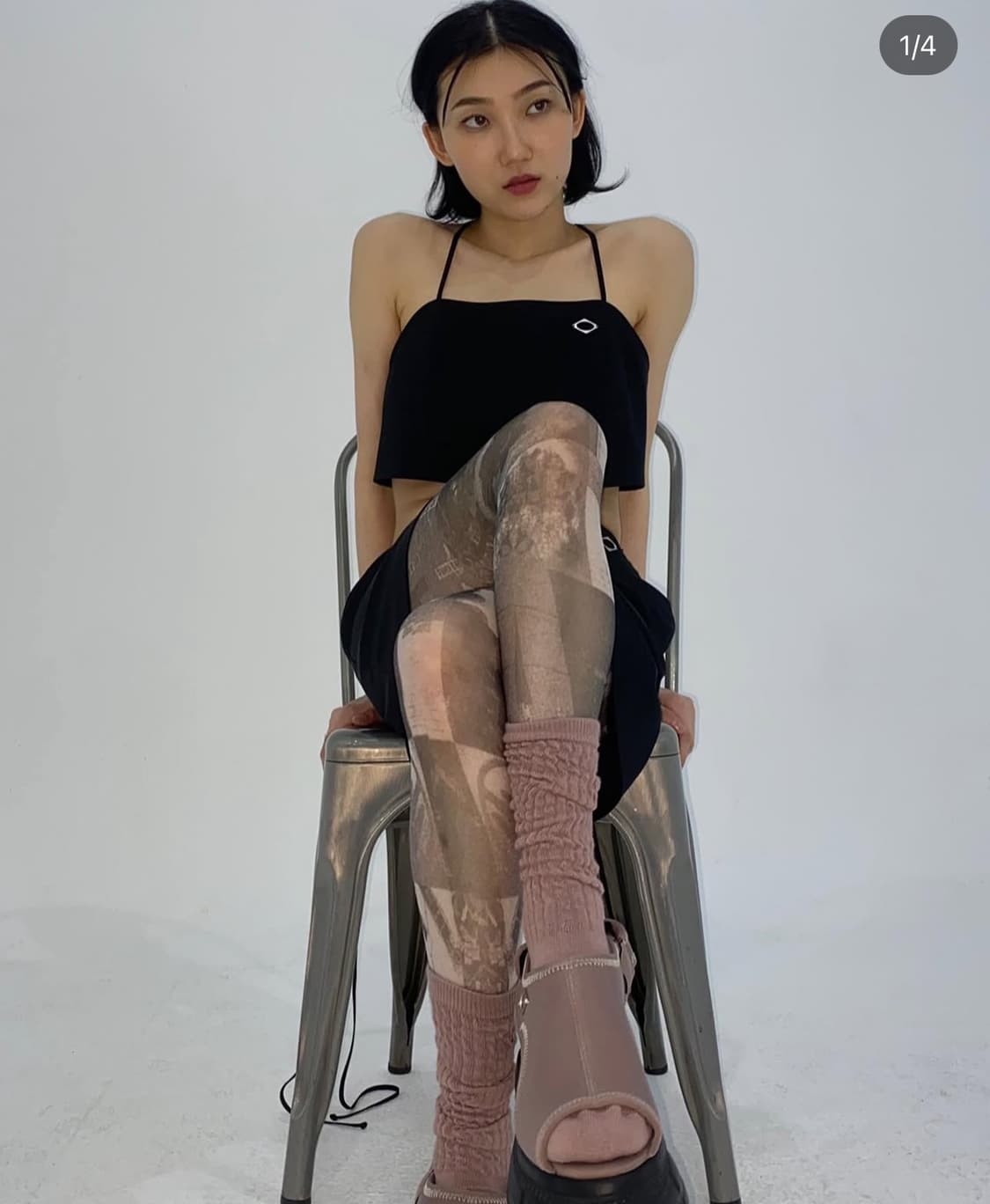 미스치프 22ss 스트랩 크롭 슬리브리스 미니 스커트 셋업 세트 상품이미지1