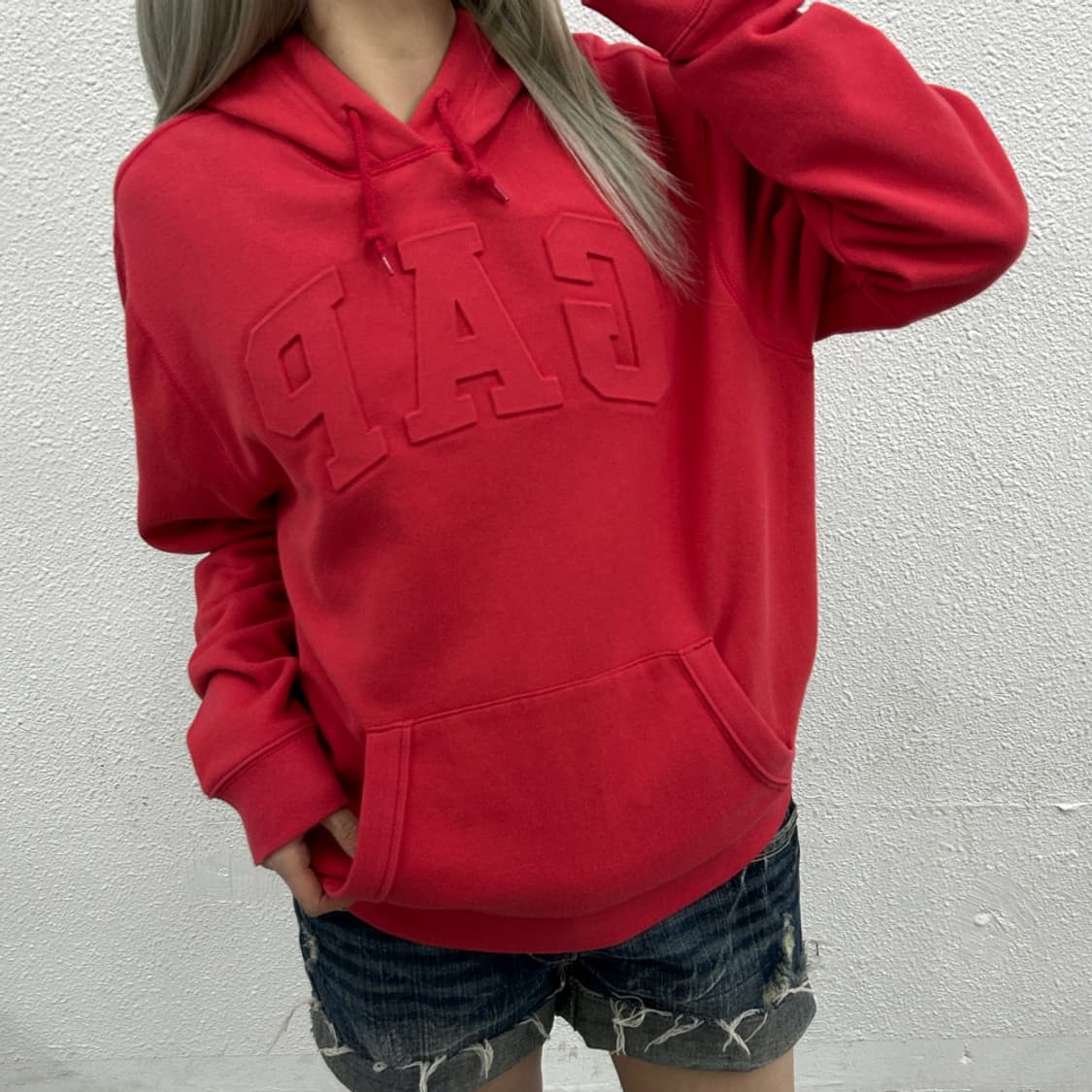  갭 입체로고 레드 후드 M 상품이미지1