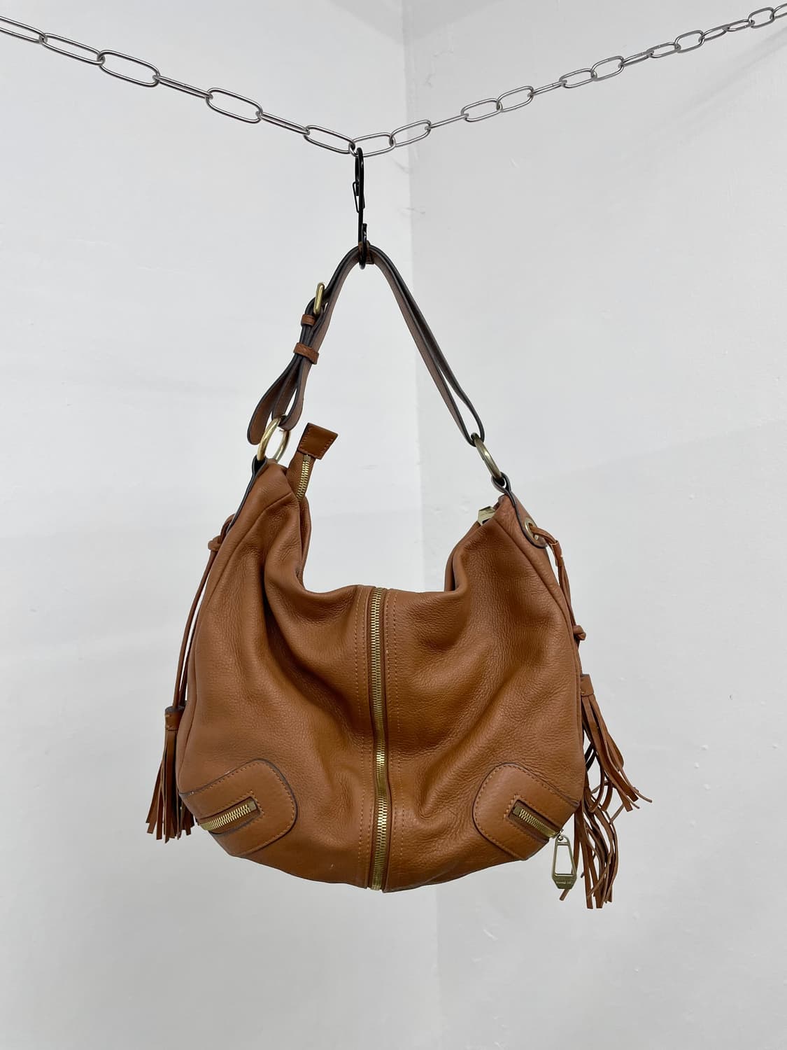 브라운 레더 지퍼 태슬 호보백 상품이미지7