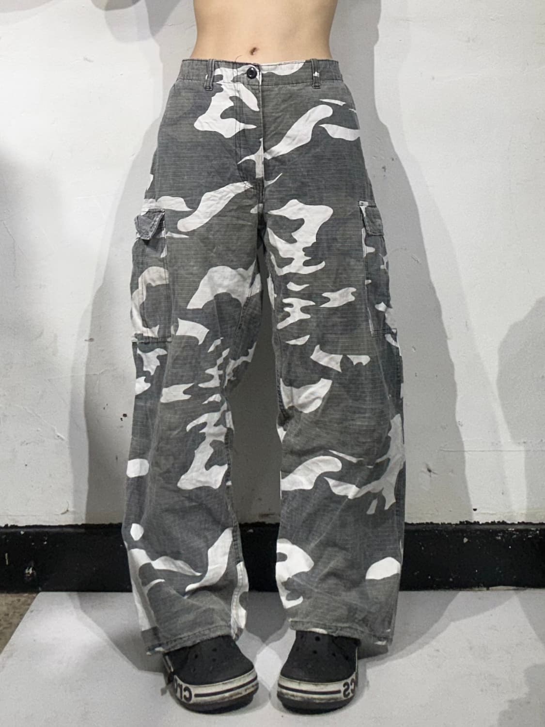 빈티지 그레이 카모 와이드 카고 팬츠 XL 상품이미지2