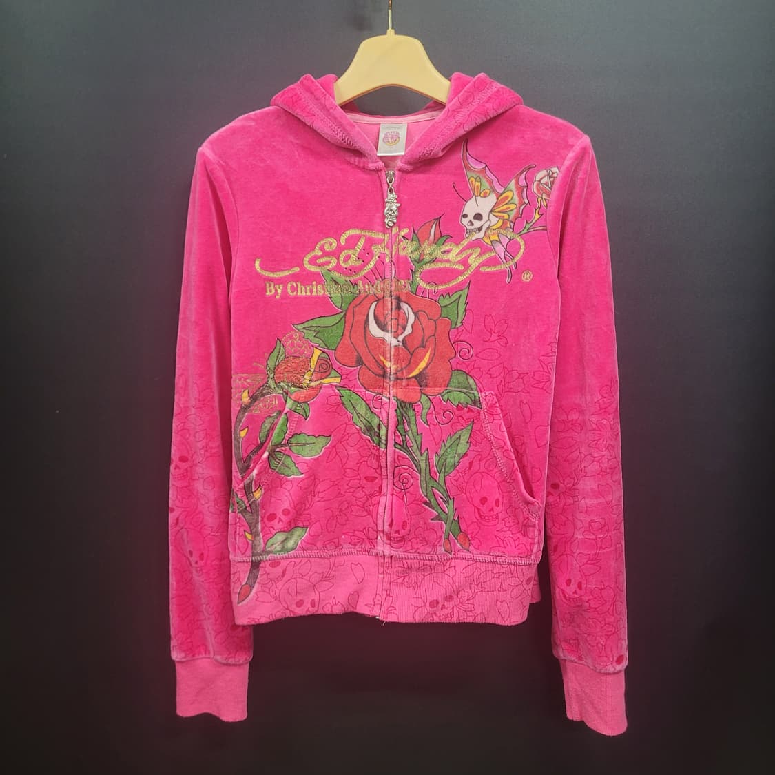 Ed Hardy 에드하디 올드스쿨 펑크 큐빅 벨루아 후드 집업 상품이미지1