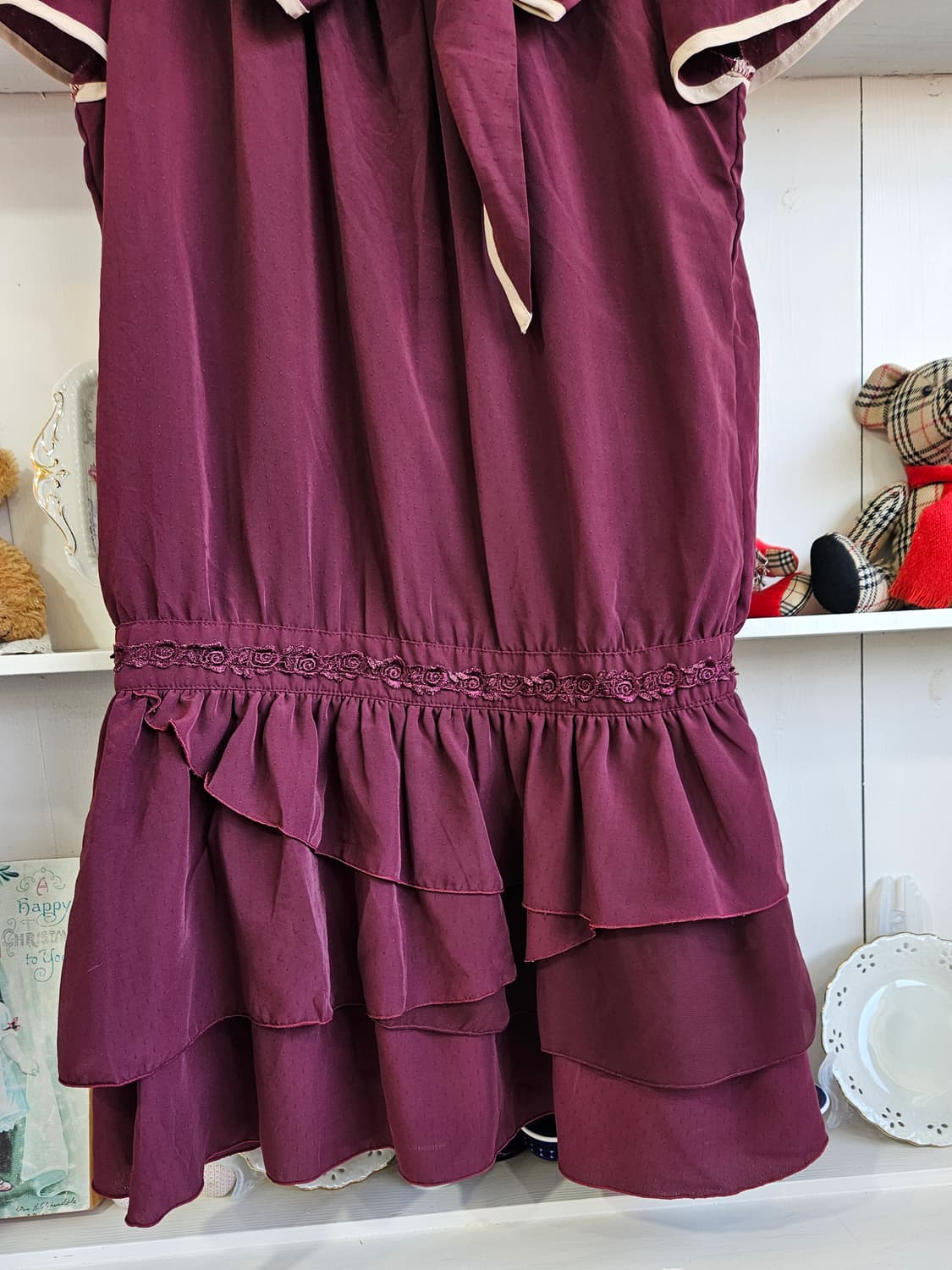 엑시즈팜(Axes Femme) 와인 레이어드 리본 원피스 상품이미지4