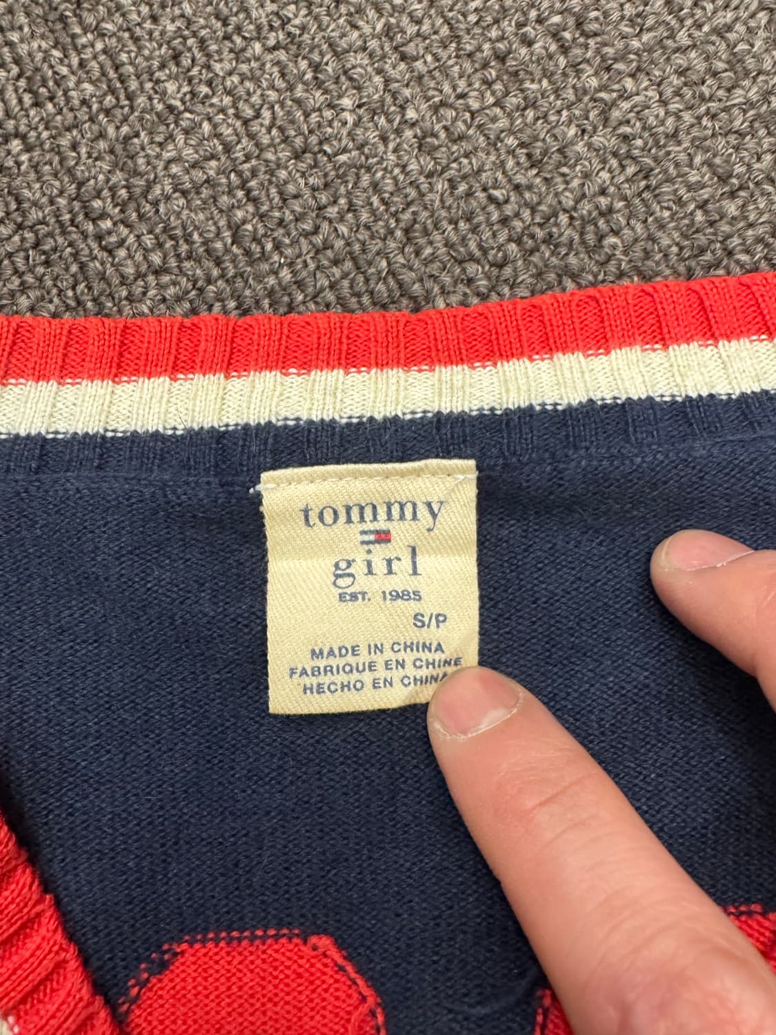 S)Tommy Girl 빈티지 배색 네이비 브이넥 여성 니트 상품이미지3