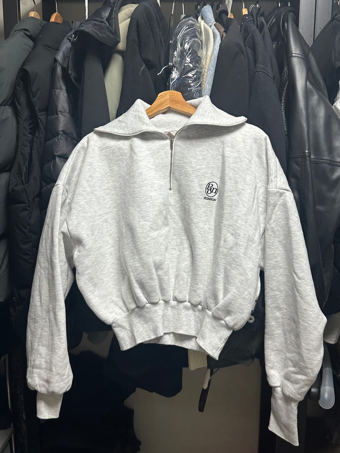 론론 반집업 맨투맨 멜란지 그레이 상품이미지4