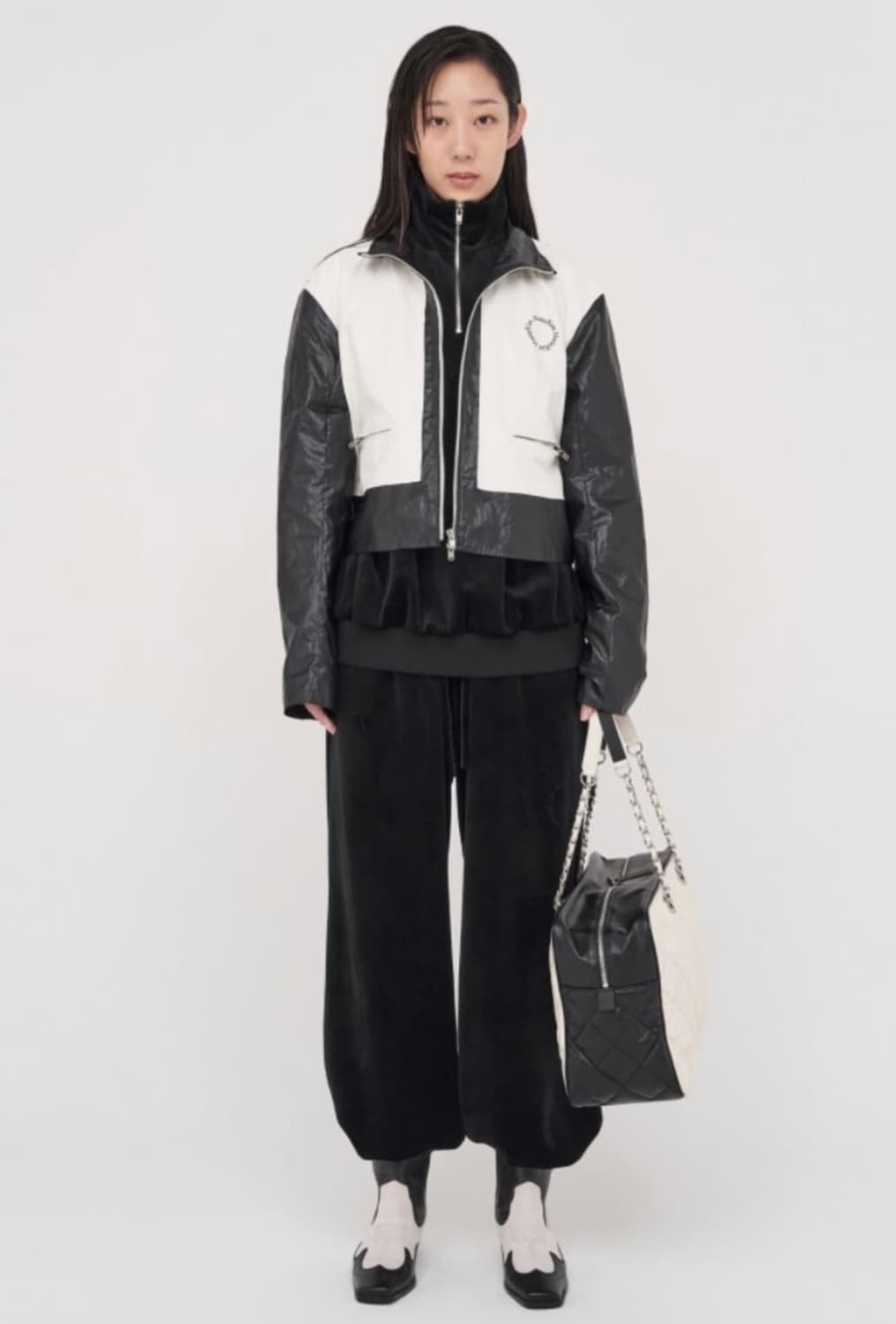 새상품) 마뗑킴 콤비네이션 레더 자켓 상품이미지1