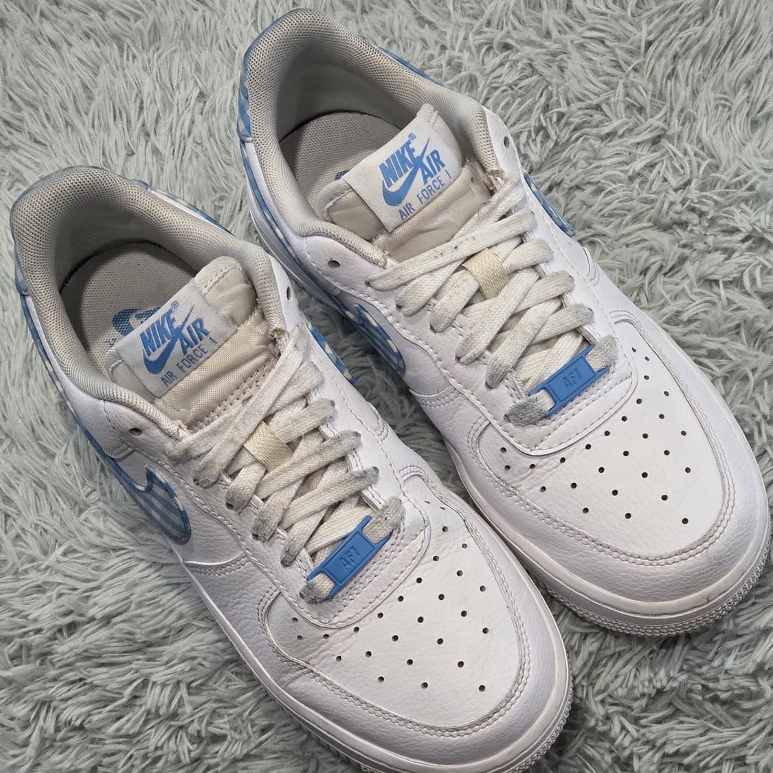 1q-19:나이키 에어포스 1 로우 징크 블루 깅엄 (23.5cm) 상품이미지5