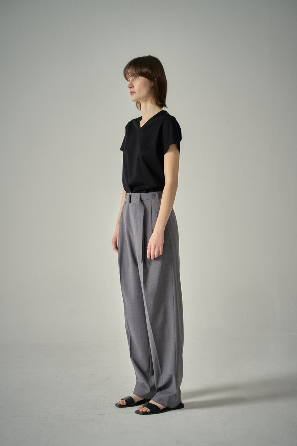 [XS] 파사드패턴 썸머울 벨티드 팬츠 차콜 상품이미지3