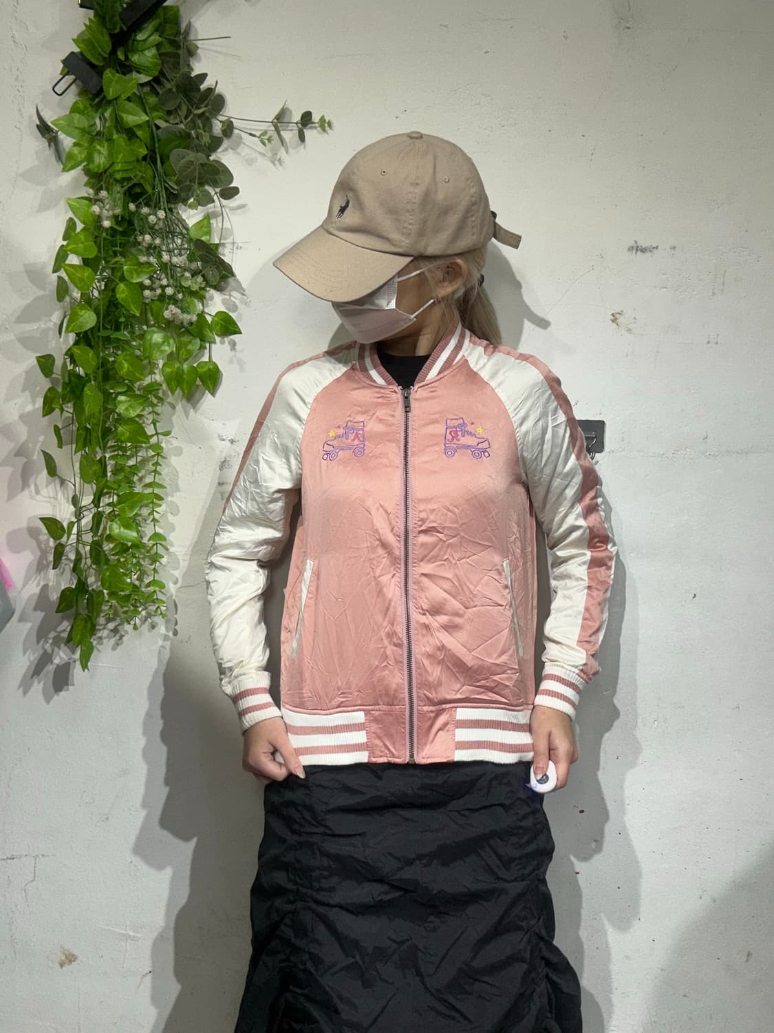 일본 빈티지 핑크 화이트 스카잔 자켓 XS 상품이미지2