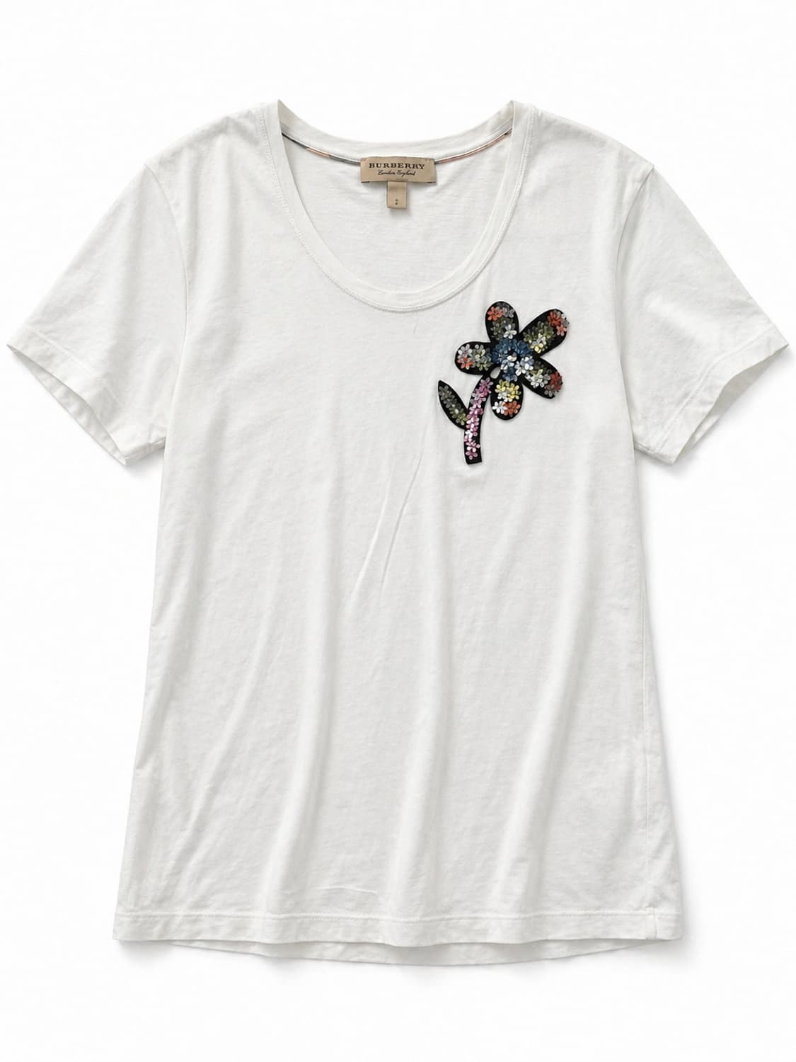 버버리 화이트 플라워 스팽글 반팔티 S 상품이미지1