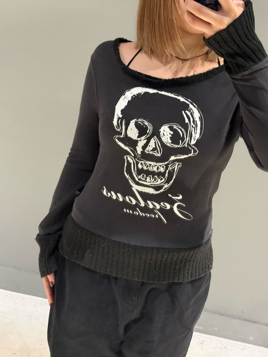 skull printing knit layered long sleeve 상품이미지2