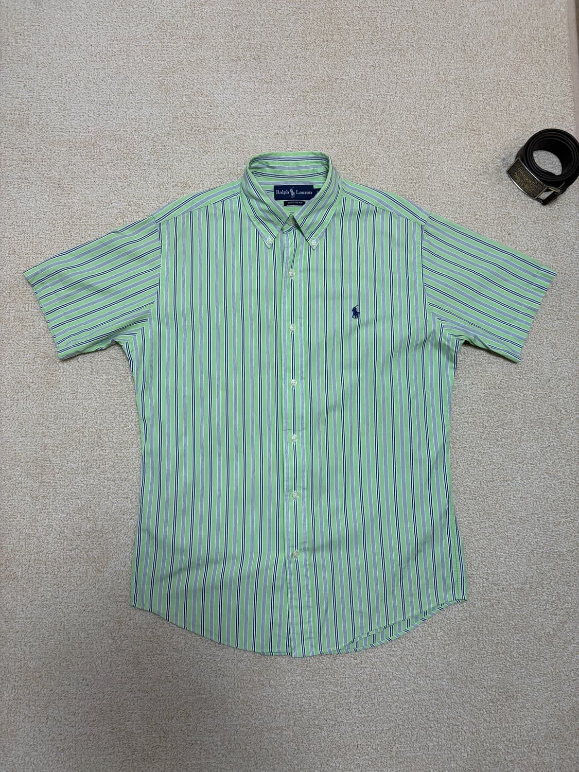 100) 두산 정품 폴로 랄프로렌 스트라이프 반팔셔츠 그린 상품이미지2