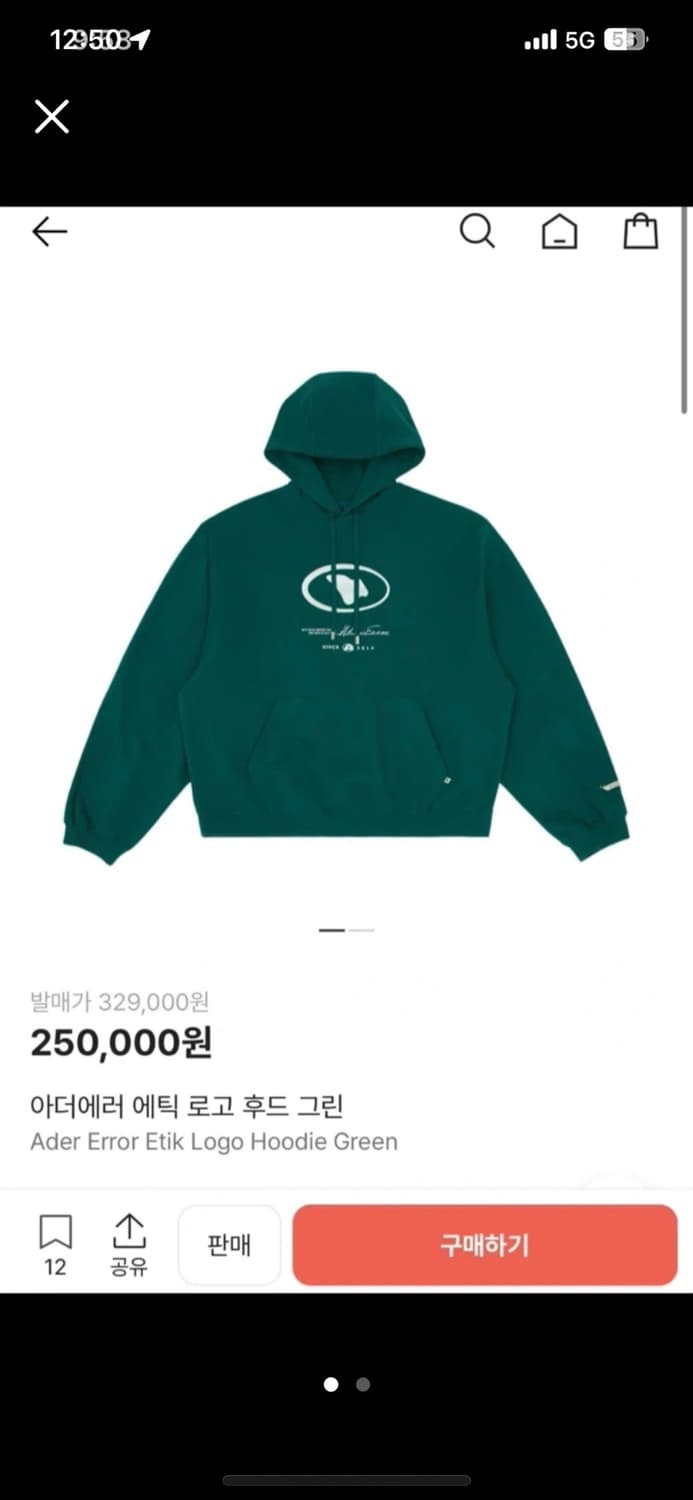 아더에러 에틱로고 후드 그린 상품이미지1