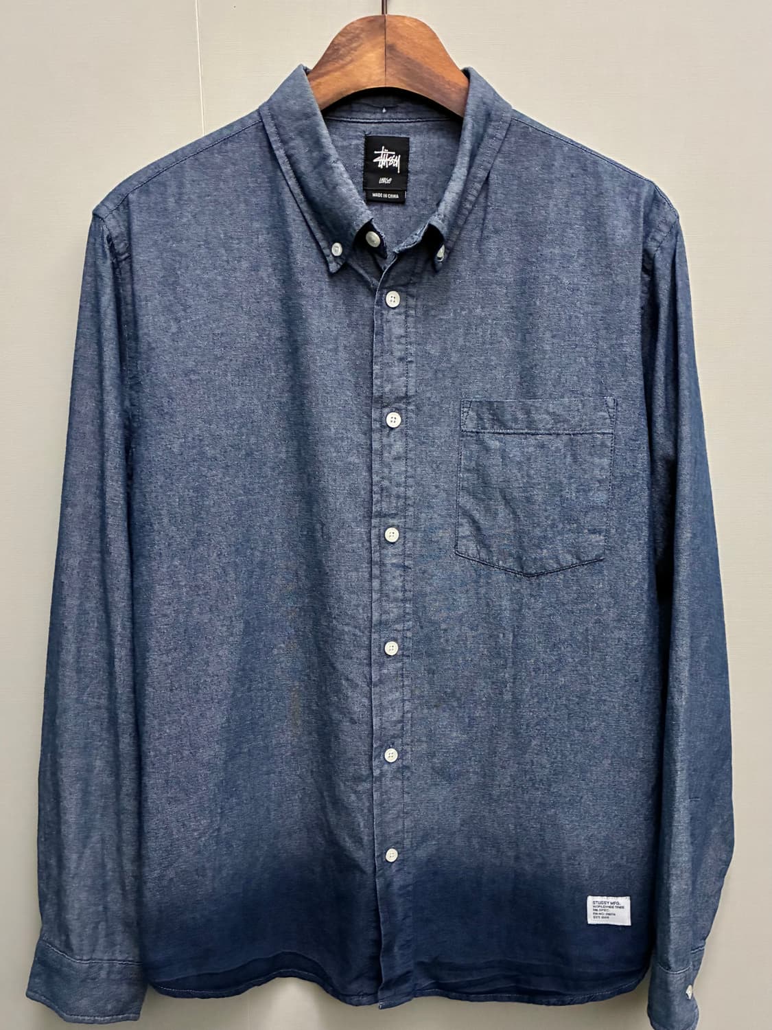 (L)Stussy 스투시 코튼 포켓 버튼다운 샴브레이셔츠 데님셔츠 상품이미지1