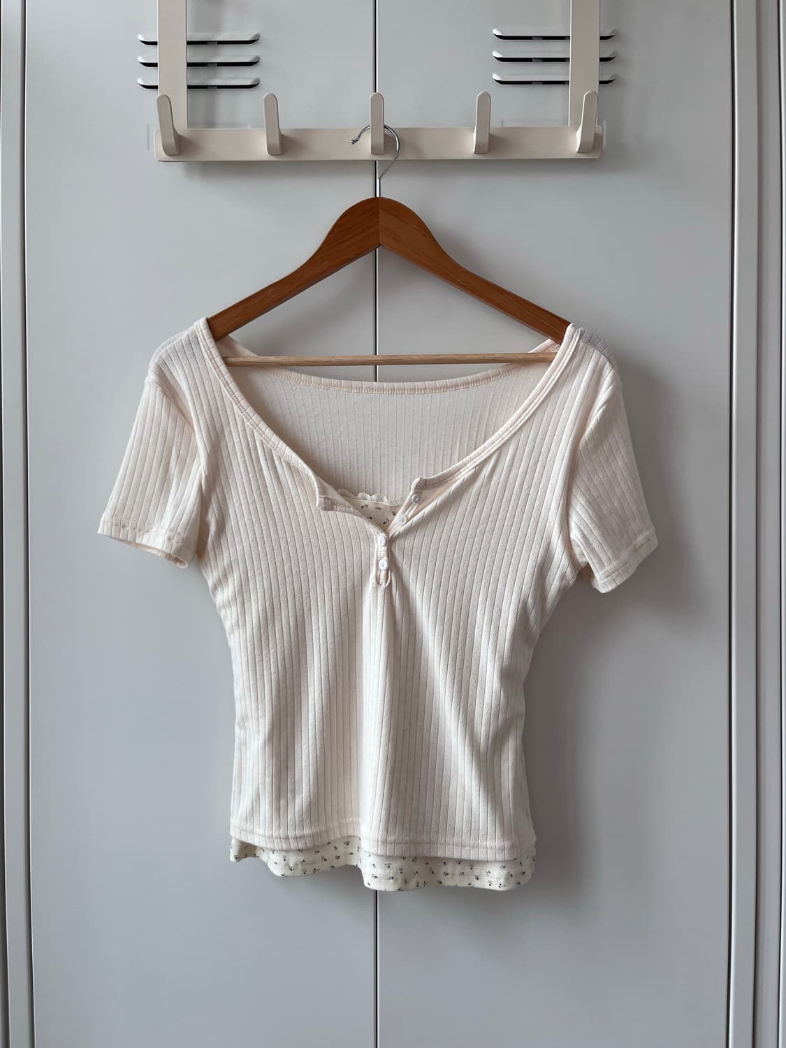 Vintage 잔꽃 레이어드 골지 반팔티 상품이미지4