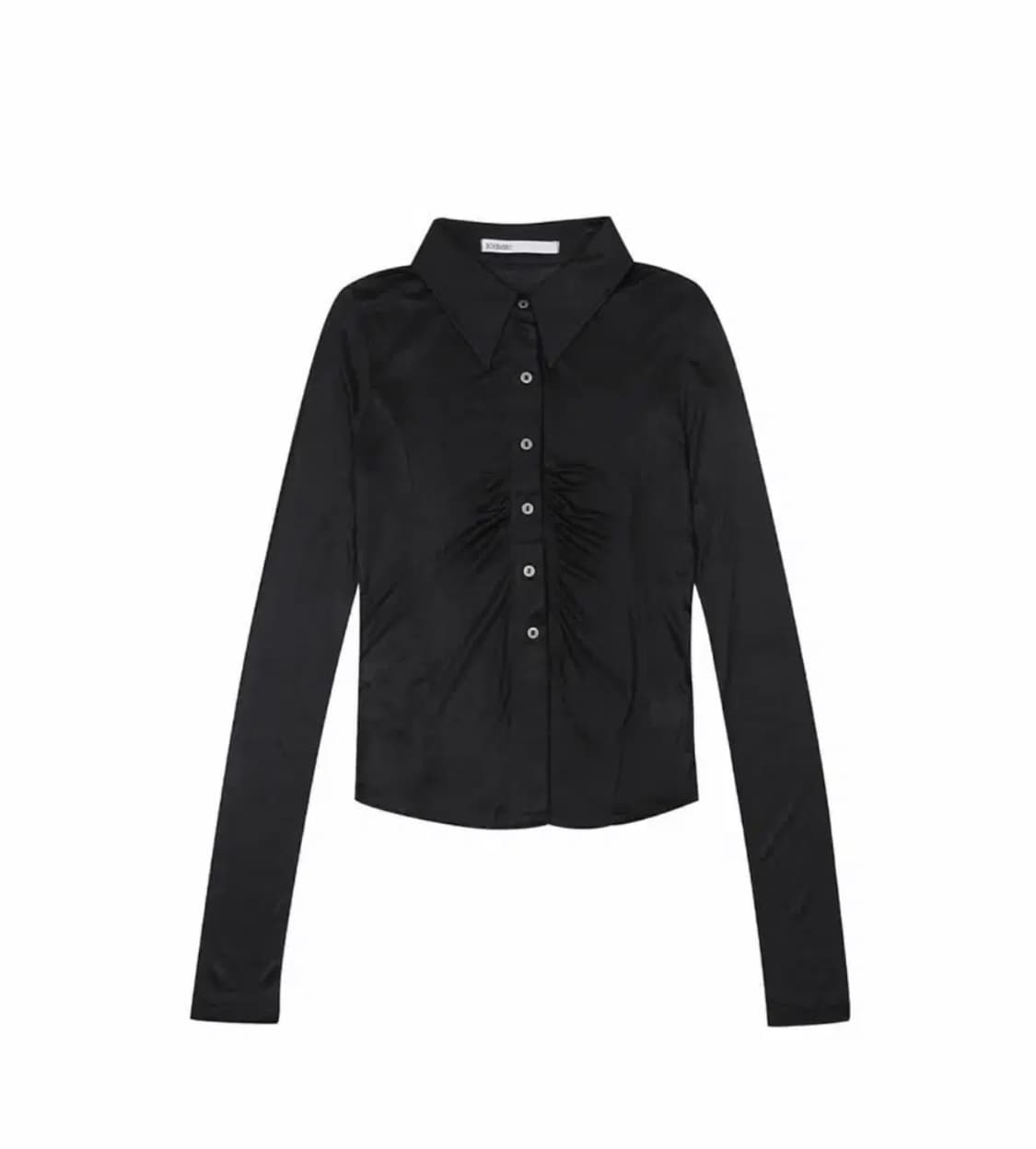 보헤미안서울 셔링 카라 셔츠 블랙 상품이미지1