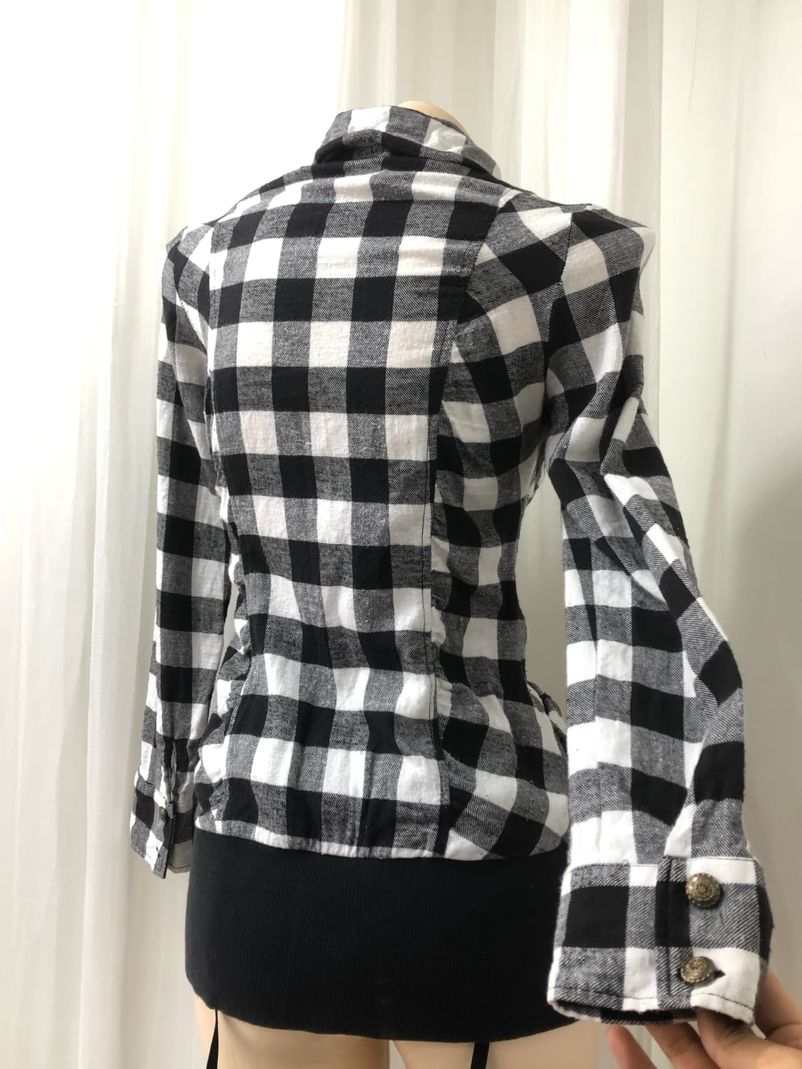 black check front shirring 2way zip up 상품이미지4
