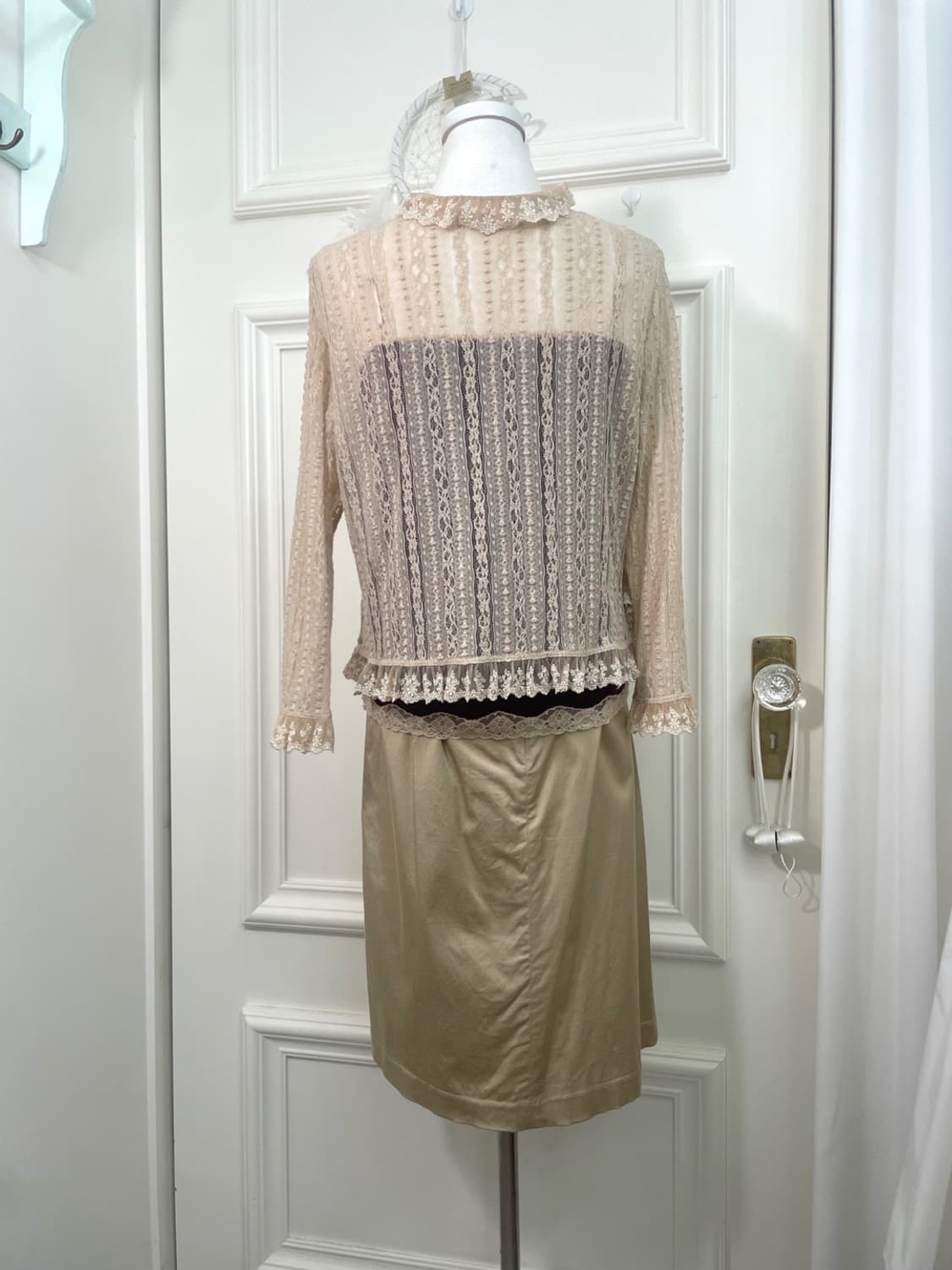 beige viscose cotton pleats midi skirt 상품이미지8
