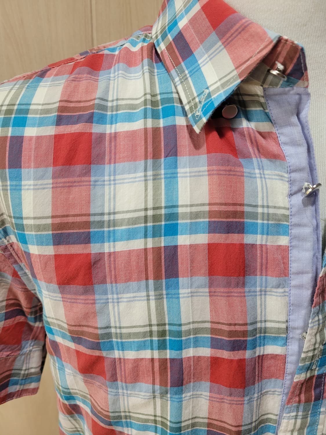 캘번 KELBURN 남자 반팔 체크셔츠 105 레드 상품이미지3