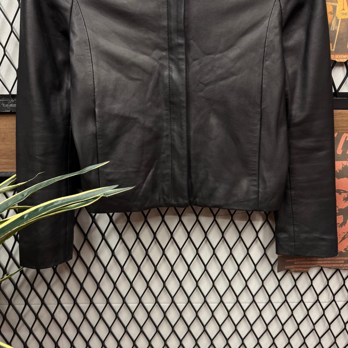 JPN VINTAGE 루즈 비프 노카라 크롭 레더 자켓 블랙 상품이미지4