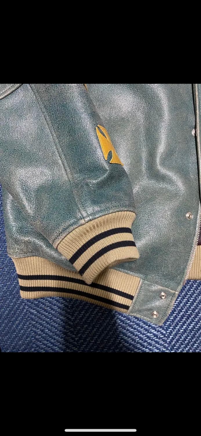 헤리티지플로스 알프레드 레더 바시티자켓 m 그린 상품이미지4