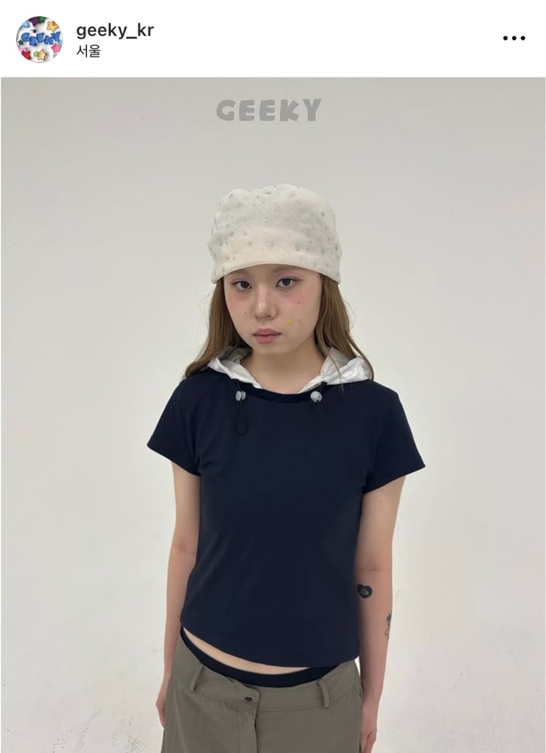 Geekkyy 레이어드 후드 티 네이비 우먼즈사이즈 상품이미지1