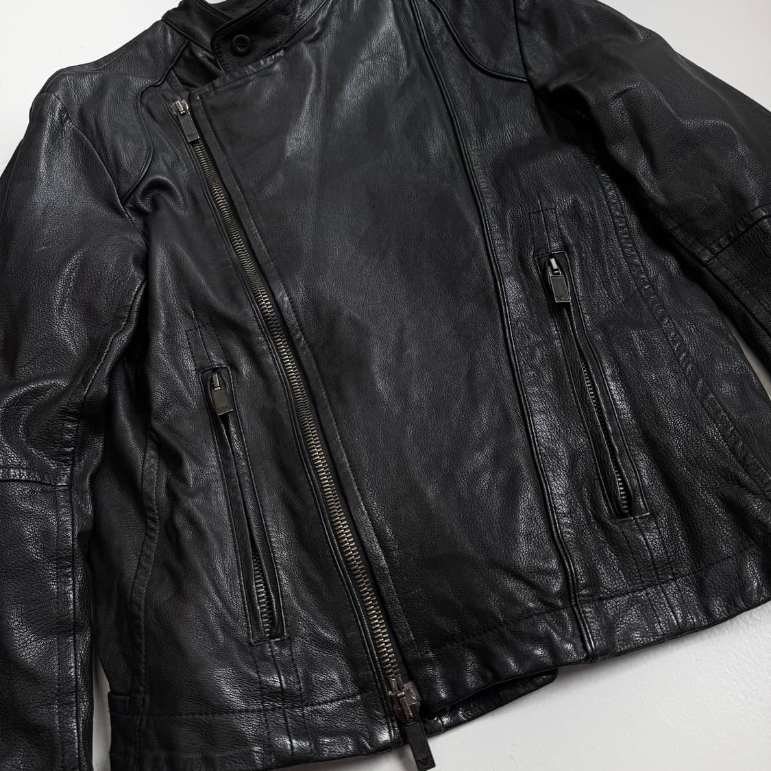 아르마니 리얼레더 염소가죽 사선 라이더 릭오웬스맛 가죽자켓 상품이미지6